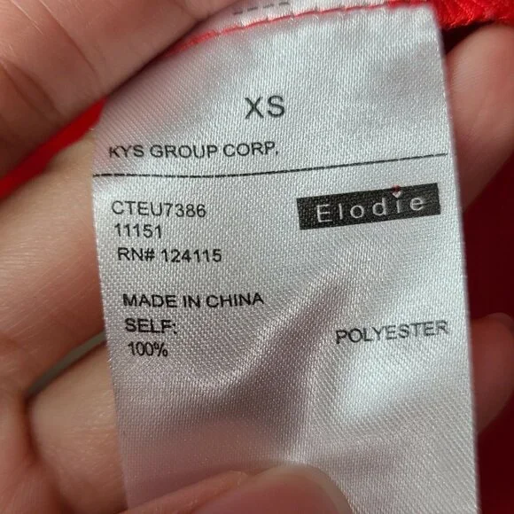 Elodie Blouse Womens XS Red Orange Cold Shoulder Elastic Cuff Sleeve Ruffle - Picture 10 of 11